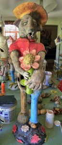 This piece is rather large measuring 24 inches in height by 12.25 inches in width and 6.5 inches in depth.  It is a mixed media piece and still has a lot of work left until I can consider it complete.  